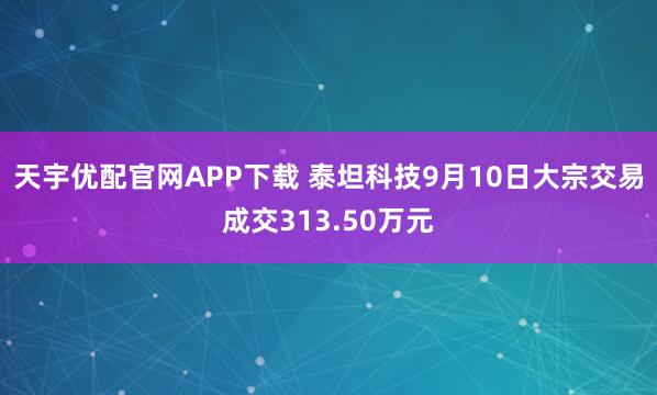 天宇优配官网APP下载 泰坦科技9月10日大宗交易成交313.50万元